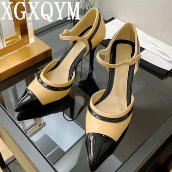 2022 Летние Сандалии с острым носком Модные Женские туфли на высоком каблуке Брендовая дизайнерская женская обувь Mary Janes Для вечеринок Элегантная обувь