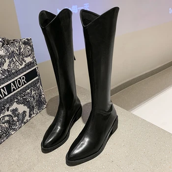 2022 Новые модные женские ковбойские сапоги с квадратным носком, Женская обувь из искусственной кожи с тиснением, сапоги до колена, Обувь на массивной танкетке