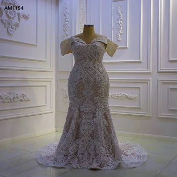 AM1154 Свадебное платье Русалка цвета шампанского с открытыми плечами большого размера