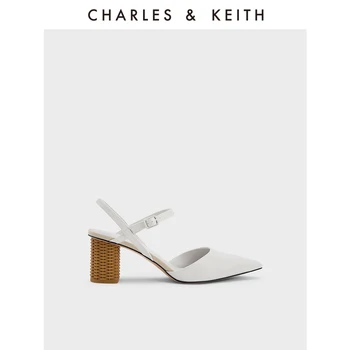 CHARLES＆KEITH Новое поступление CK1-60280385 Женские сандалии с заостренным носком на грубом каблуке в тесьме