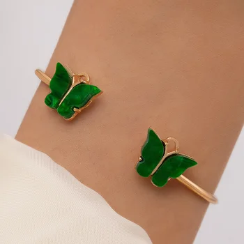 Docona Небольшой дизайн, браслет с текстурой премиум-класса, Открытый браслет с инкрустацией свежей зеленой бабочкой, Браслет