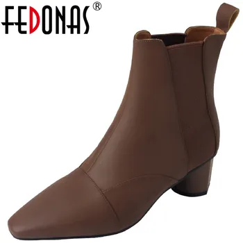 FEDONAS 2023, женские ботильоны, осень-зима, модный дизайн, Новые офисные женские туфли из натуральной кожи на толстом каблуке, женская обувь