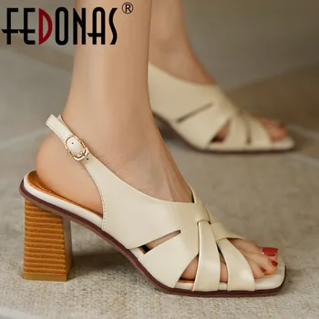 FEDONAS/ Модные женские туфли-лодочки в стиле ретро на высоком каблуке, летняя повседневная офисная женская обувь из натуральной кожи, Женские высококачественные Римские сандалии, Новинка