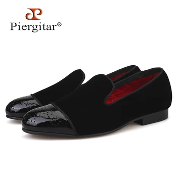 Piergitar/ новый стиль, мужские бархатные туфли ручной работы из лакированной кожи с воловьим носком, свадебные и вечерние мужские лоферы на плоской подошве