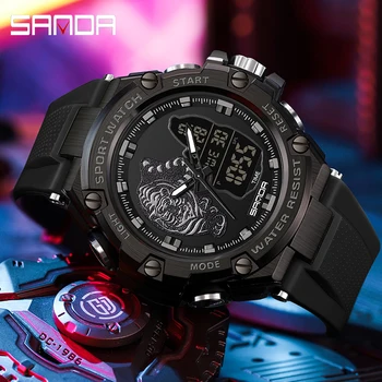 SANDA New Electronics Военные наручные часы для мужчин, спорт на открытом воздухе, Многофункциональные Водонепроницаемые 50-метровые мужские кварцевые часы двойного действия