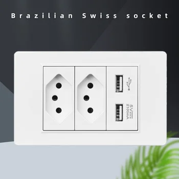 USB-розетка Type C с USB-портом 2.1A, розетка для быстрой зарядки, панель из хрусталя / пластика, бразильская розетка 10A