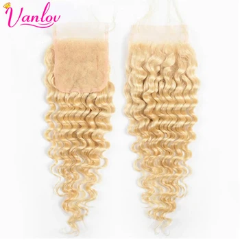 Vanlov Blonde Deep Wave Lace Closure 613 Бразильские Человеческие Волосы 4x4 Lace Closure Предварительно Выщипанные С Закрытием Волос Младенца Плотностью 150%