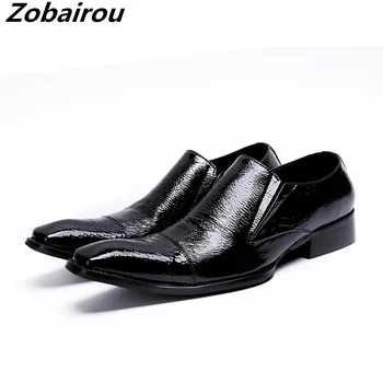 Zobairou/ черные туфли из лакированной кожи с квадратным носком, официальные туфли-оксфорды для мужчин, офисные итальянские туфли без застежки, лоферы на плоской подошве, большие размеры