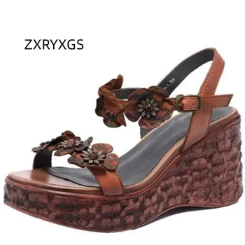 ZXRYXGS 2023 Летние Высококачественные женские модные босоножки с цветочным узором на платформе, увеличивающие рост Босоножки на высоком каблуке, Легкая удобная обувь
