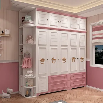 Американская современная простая светлая роскошная детская розовая спальня, двухдверный трехдверный шкаф для одежды, шкафы для спальни