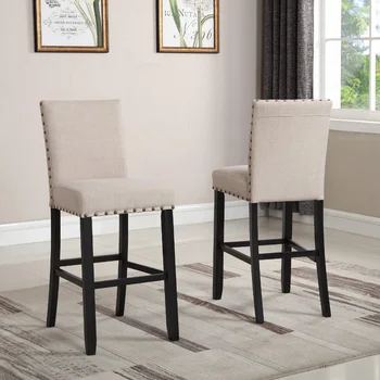 Барный стул из ткани и дерева Biony, коричневый, с мягкой спинкой, набор барных стульев 2,29 дюйма для кухни, барный стул