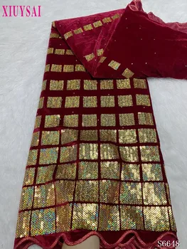 Бархатная кружевная ткань с блестками 2023, высококачественная Африканская Нигерийская Просто сказочная ткань с вышивкой, вечернее платье