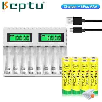 Батарея KEPTU Ni-MH AAA 1.2V AAA Аккумуляторная Батарея 900mAh 3A Bateria с Зарядным Устройством AAA/AA