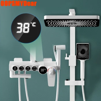Белый набор душевой системы Цифровой кран Термостатический смеситель для ванной комнаты Горячий Холодный Интеллектуальный СПА Тропический душ Роскошные банные наборы