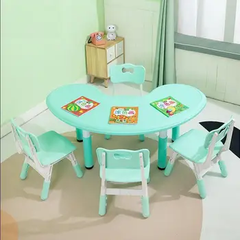Бесплатная доставка Лунный стол для детского сада пластиковый стол детский стол и стул набор детских игрушек для раннего обучения столик в виде полумесяца