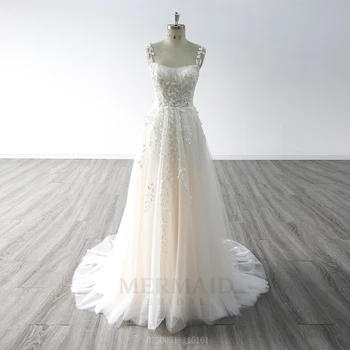 Бретельки-спагетти с вырезом лодочкой, шлейф, бохо-пляжное свадебное платье 2023 года выпуска