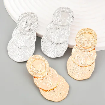 Винтажные золотые Серебряные круглые многослойные металлические серьги неправильной формы для женщин, модные простые ювелирные изделия, висячие серьги