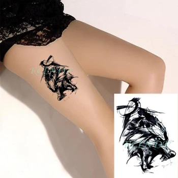 Водонепроницаемая временная татуировка, наклейка с изображением Головы черного Волка и Луны, письмо, поддельная татуировка, флэш-татуировка на руке, ноге для мальчика, женщины, мужчины