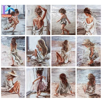 Деревушка 40 × 50 см, картина по номерам, сделай сам, подарок для взрослых девочек, Романтическое морское украшение на песчаном пляже, Забавные игры