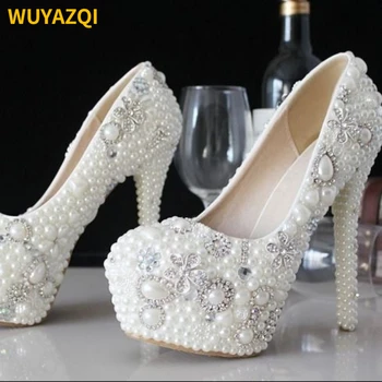 Женская мода WUYAZQI, туфли на высоком каблуке с жемчугом, женская обувь для невесты, женская обувь для вечеринок, элегантная банкетная обувь, женские сандалии