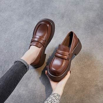 Женская обувь Lefu из натуральной кожи 2023 года, новые весенние и осенние туфли на высоком каблуке в британском стиле, универсальные весенние маленькие кожаные туфли