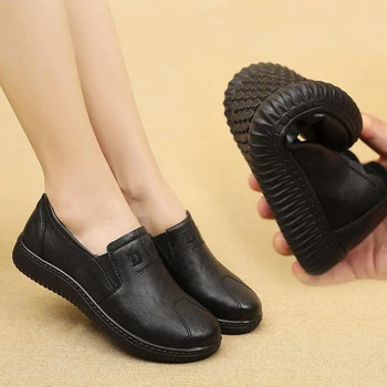 Женская повседневная обувь из натуральной кожи, весенне-осенние лоферы, женские туфли на плоской подошве, классический пошив, круглый носок, удобная обувь снаружи