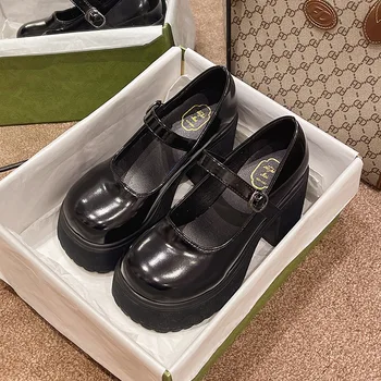 Женские туфли-лодочки JK в стиле Лолиты, Мэри Джейн, туфли-лодочки на платформе с пряжкой на низком каблуке, женские оксфордские лоферы, офисная обувь для работы, OL A29-57