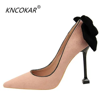 Женские туфли на высоком каблуке KNCOKARSexy и slim на узком каблуке с легким байковым заостренным бантом-одиночкой
