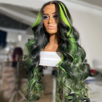 Зеленые парики из человеческих волос 13x4 Объемные кружевные фронтальные парики для женщин зеленого цвета 13x6 HD Remy Волнистые кружевные фронтальные парики