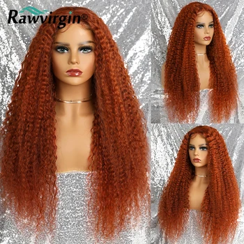 Имбирно-оранжевый парик с кружевом спереди, 30-дюймовый кудрявый парик из человеческих волос, парики из человеческих волос цвета Виригина для женщин, Бразильский парик с кружевом спереди