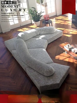Легкий диван из роскошной ткани в итальянском стиле, Простая комбинация модулей для гостиной на вилле, Большая квартира в комплекте