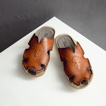 Летняя повседневная мужская обувь 2023 года, новые высококачественные кожаные сандалии ручной работы из коровьей кожи, уличные пляжные сандалии на плоской подошве