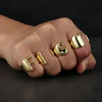Массивные широкие полые кольца с буквами A-Z, металлическое регулируемое открывающее кольцо, 26 инициалов, алфавит, женские модные украшения для вечеринок