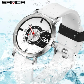 Мода 2023, новые мужские кварцевые часы SANDA, повседневный силиконовый ремешок, Трендовые Спортивные образцы для мужчин, водонепроницаемые часы Relogio Masculino