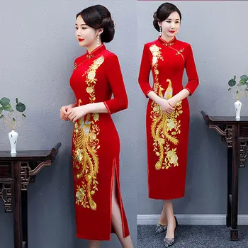 Модифицированная версия cheongsam 40-летней давности, модное свадебное платье в иностранном стиле для счастливой тещи
