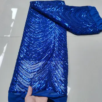 Модная африканская кружевная ткань 2023, новейшая синяя индийская ткань сари, высококачественный тюль, кружевная ткань с 3D блестками, ткань для свадебного платья