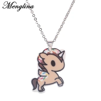 Модное акриловое ожерелье Menglina с мультяшной лошадкой, милая коричневая лошадка, детские украшения, Металлическая цепочка, ожерелье с подвеской из смолы на плоской подошве