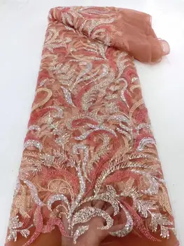 Модное французское сетчатое кружево, новейшая кружевная ткань с вышивкой бисером JIANXI.C-1228.9806 для свадебного платья