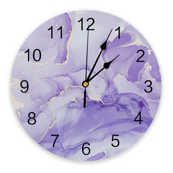 Мраморные простые градиентные фиолетовые настенные часы для спальни, большие современные кухонные круглые настенные часы для столовой, часы для гостиной, домашний декор