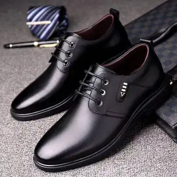 Мужская обувь, Официальная Черная Кожаная Обувь для Мужчин, Оксфорды на шнуровке для Мужской Свадебной Вечеринки, Офисная Деловая Повседневная Обувь Для Мужчин