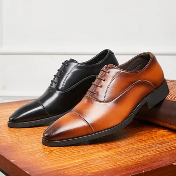 Мужская обувь, увеличивающая рост на 6 см, модельные туфли в деловом стиле, черные, коричневые, на шнуровке, мужские официальные туфли из натуральной кожи