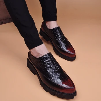 мужская роскошная модная оригинальная кожаная обувь, брендовые дизайнерские оксфорды, обувь с крокодиловым узором, черные красные кроссовки на платформе, мужская обувь