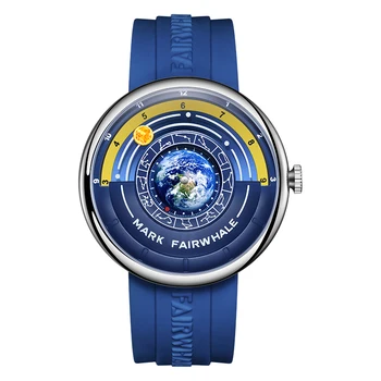 Мужские роскошные часы Mark Fairwhale Винтажные часы с земным циферблатом Кварцевые наручные часы с резиновым ремешком