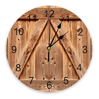 Настенные часы с деревянной дверью Современный дизайн Украшения гостиной кухни Бесшумные часы домашнего декора