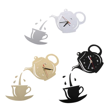 Новая креативная Акриловая Кофейная Чашка 3D Настенные часы DIY Чайник Декоративные Кухонные Настенные Часы Гостиная Столовая Часы для домашнего декора