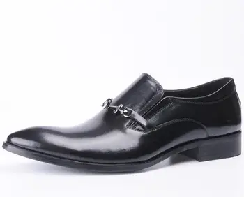 Новая модная мужская обувь с острым носком, высокие вечерние туфли из натуральной кожи, деловые туфли без застежки