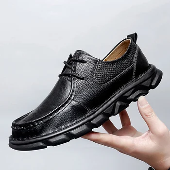 Новая модная Мужская Повседневная обувь, Высококачественная Мужская обувь Из натуральной кожи, Водонепроницаемые мужские Лоферы, Уличная Мотоциклетная Рабочая обувь
