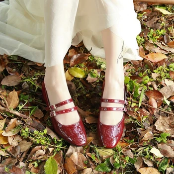 Обувь для женщин весна 2023 новый сингл обувь квадратный носок блок каблук британской студентки двойной пряжки ремень обувь Мэри Джейн для женщин 