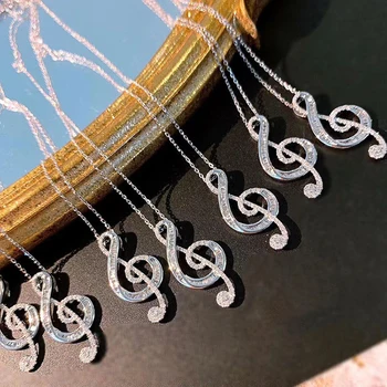 Ожерелья с подвеской из стерлингового серебра 925 пробы с полным цирконом Модные женские ювелирные изделия из хрусталя для музыкальных нот для девушек и женщин
