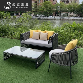 Открытый ротанговый диван, мебель для отдыха во дворе, комбинированное кресло из ротанга, вилла, жилая терраса, двойное глубокое кресло